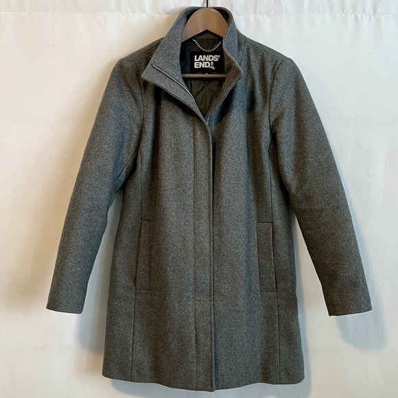 Lands' End Women's Insulated Wool Coat Grey Size 4 Petite - Picture 1 of 12